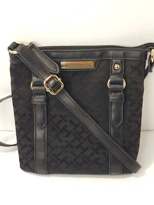 Tommy Hilfiger Purse Crossbody Adjustable Shoulder Bag logo black On Black  - Image 1 of 4