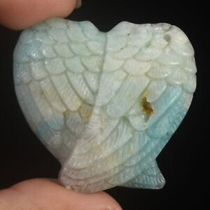 1.5" Natural Amazonite Hand carved Angel Wings Healing Pendant #37P58