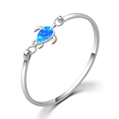 Hawaii Blue Opal Beach Turtle Cuff Bangles 925 Sterling Sliver Jewelry For Women - Image 1 of 4