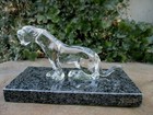 Vintage in Crystal Glass 30% Lead Beautiful Jaguar Figurine Granite Base Zoref