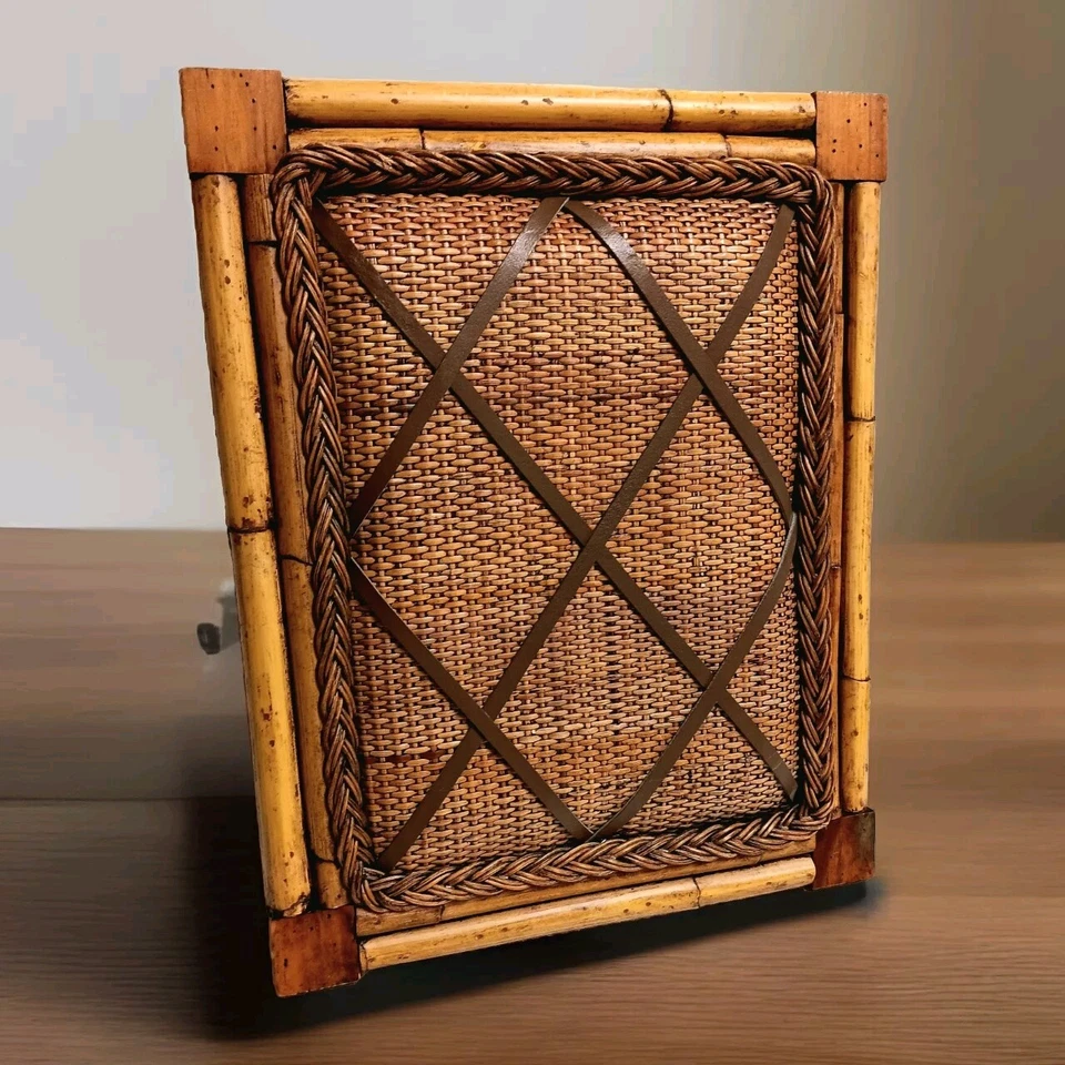 French Memory Board Natural Bamboo Wicker Leather Straps 20"×16" Vtg Boho - Image 1 of 4