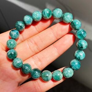 9.5mm  Natural Gem quality Light Blue Green Apatite Crystal Round Beads Bracelet