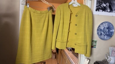 Vintage Yellow Plaid Blazer Skirt Suit Set 1960 - Image 1 of 4