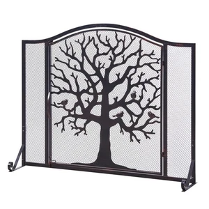 Pantalla de chimenea Vanity Art Rouen de hierro negro de 1 panel con filigrana decorativa - Imagen 1 de 4