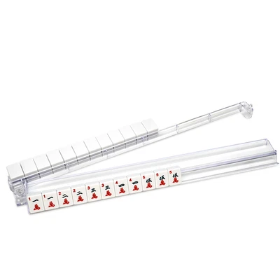 4 Pack Acrylic Mahjong Racks with Pushers Combo, All-in-One Tile Pushers, Clear - Image 1 of 4