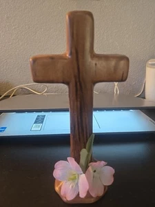 Ceramic Cross With Flowers Desk Display - Picture 1 of 9