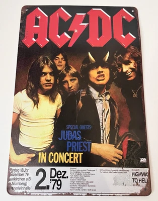 AC/DC Highway To Hell 79 Tour Metal Sign Tacker Guest Judas Priest 8”x12” - Image 1 of 4