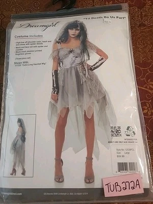 Dreamgirl Til Death Do Us Part 3-Piece Costume Dress, Veil, Gloves Women's L NIP - Image 1 of 4