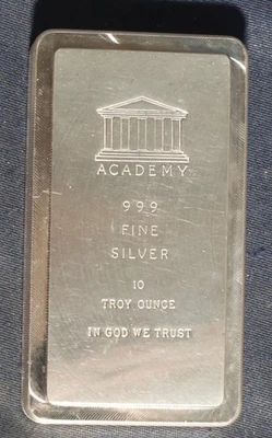 ACADEMY  10 oz .999 Silver Bar  Lot 111124 - Image 1 of 3