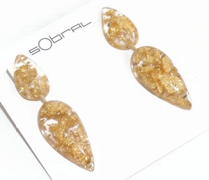 Sobral Metalique Water Gold Inclusion Teardrop Artist Made Post Earrings - Picture 1 of 6