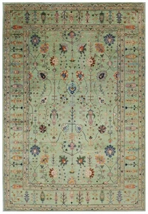 9x12 ft Handmade wool Area Rug, Gray Floral Oriental carpet, Living Room Rug, - Picture 1 of 11