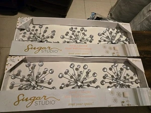 Set Of 6 Silver Metal Jeweled Wall Art Crystal Sun Burst Rhinestone Hanging, 10" - Picture 1 of 4