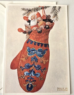 Tarjeta de Navidad de colección Trygve Davidsen gnomos Santa en manopla colgante del árbol Foto 1 de 3