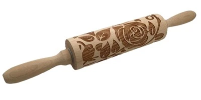 NEW! 14” Embossed Roses Engraved Wooden Rolling Pin Carved Mold - Image 1 of 3