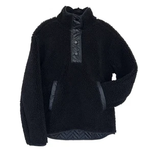 Athleta Cozy Sherpa Snap Sweatshirt Black Womens XXS $149 Pockets Warm Oversize - Picture 1 of 20