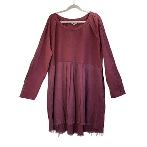 Umgee Womens 2X Rustic Burgundy Linen Blend Shift Dress Raw Hem Whimsy Goth - Picture 1 of 8