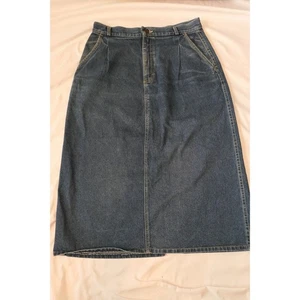 Vintage LL Bean Freeport Maine Damen 16 Denim Jeansrock halbhohes Kalbsleder Logo-Falte - Bild 1 von 12