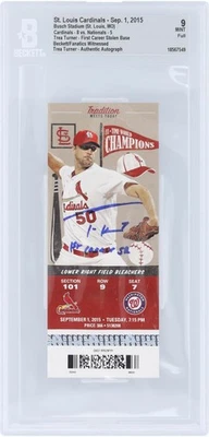 Trea Turner Nationals Signed 9/1/2015 1st Career Stolen Base BAS 9 Ticket w/Insc - Image 1 of 2