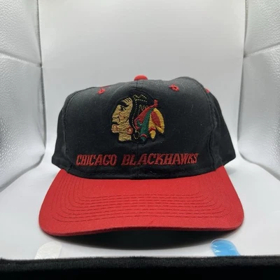 Vintage NHL Chicago Blackhawks Snapback Hat G-Cap OSFA Black Red 90s Hockey Logo - Image 1 of 4