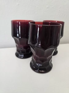2 Vintage Anchor Hocking Ruby Red Viking Georgian Honeycomb Tumblers 5" Tall EUC - Picture 1 of 7