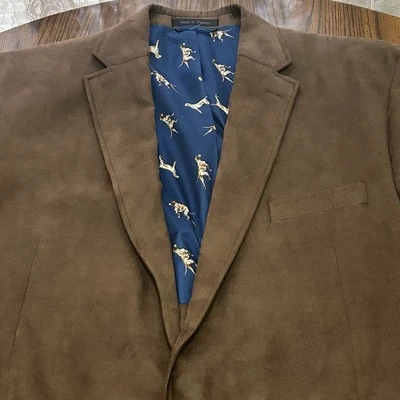 Blazer LAUREN RALPH LAUREN Abrigo Deportivo Para Hombres 46L Marrón Gamuza Caza Perro Forrado Foto 1 de 4