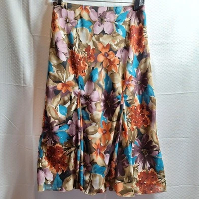 Falda Midi De Colección VERSAILLES Dobladillo Flutter Talla S Marrón Floral Boho Retro Cottagecore Foto 1 de 4