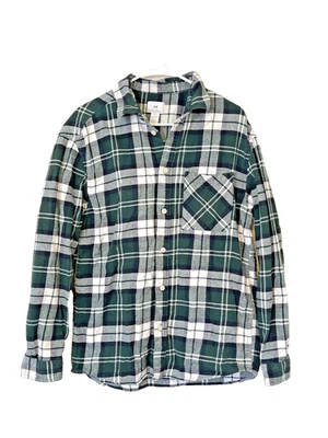 H&M Relaxed Fit Men’s Large Flannel Plaid Shirt Green Black Check Button Front - Image 1 of 4