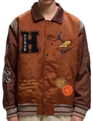 JORDAN X Honor The Gift Westbrook Varsity Jacket Mens Sz Medium Brown DX6244-204 - Image 1 of 4