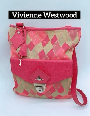Vivienne Westwood Argyle Leather Canvas Shoulder Bag Turn Lock Flap #EK ZEA - Image 1 of 4