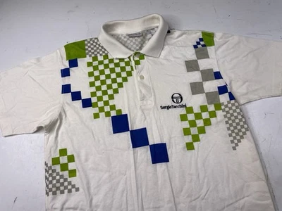 Sergio Tacchini винтажный 90-х Италии теннис рубашка-поло - белый воротник клетчатый - Изображение 1 из 4