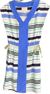 Classic Prep STS Sail to Sable 100 % Seide ärmellos klassisch Tunika Streifen Kleid S - Bild 1 von 5