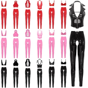 Womens Nightwear Roleplay Catsuit Teddy Lingerie Set Wet Look Clubwear Metallic - Picture 1 of 195