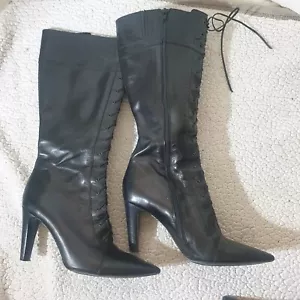 Botas de equitación Via Spiga para mujer de cuero negro con cordones cremallera lateral punta 8M - Imagen 1 de 11