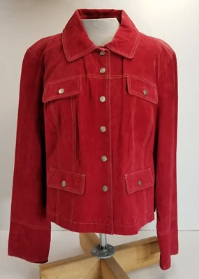 Chaqueta de gamuza roja Aria Wms XL forrada cierre a presión tono plateado herrajes de metal Foto 1 de 4