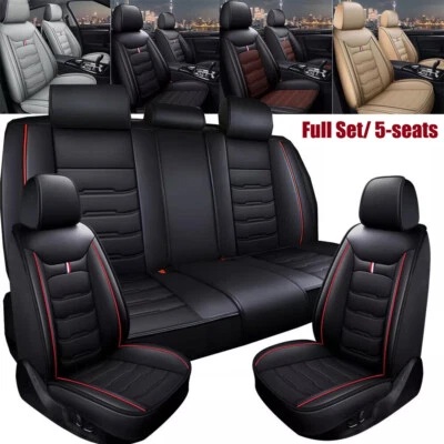 5 Seat Full Set Car Seat Covers Leatherette Universal Front Rear Back Cushion - Image 1 of 4