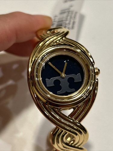 NUOVO orologio Tory Burch Miller bracciale intrecciato oro e blu navy Og prezzo $295