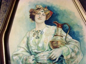 Antique wood framed Biblical style Lady art print Abigail ? portrait 50663 - Picture 1 of 12