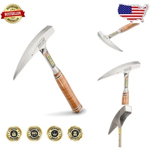 22 oz Alloy Steel Rock Pick with Pointed Tip - Genuine Leather Grip Hammer - Picture 1 of 9