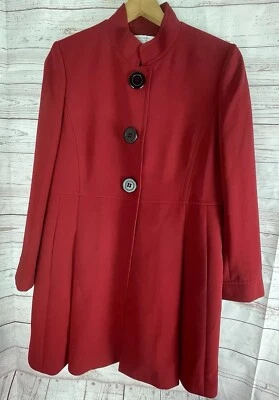 Casaco longo Tahari Arthur S Levine vermelho trincheira feminino tamanho 14 bolsos de encaixe - Imagem 1 de 4