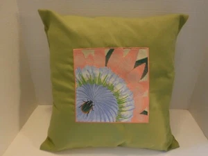 18" x 18" Pillow Cover Only Embroidered With Protea Beetle On Protea Flower - Picture 1 of 3