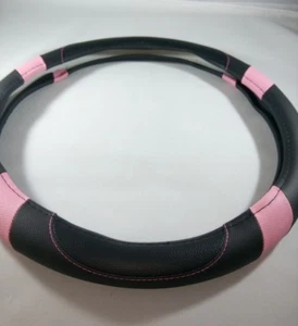 Cubierta de volante antideslizante antideslizante estilo cómodo buen ajuste **negra y rosa** - Imagen 1 de 6