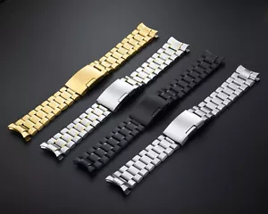 Curved End Stainless Steel Watch Strap Band Bracelet Replacement 18 20 22 24mm - Picture 1 of 24