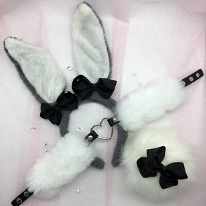Juego Personalizado Blanco Gris Conejo Conejo BDSM DDLG PetPlay Orejas Cuello Cola - Imagen 1 de 1