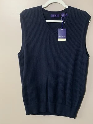NEW Alan Flusser Sweater Vest Mens Medium Dark Blue Sleeveless Cotton - Image 1 of 4