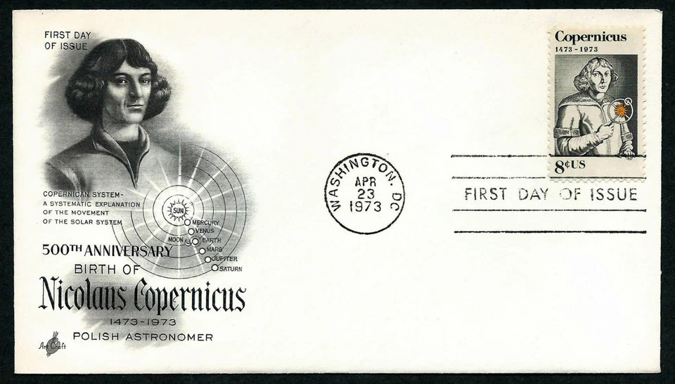 USA, SCOTT # 1488, ARTCRAFT FDC COVER OF NICOLAUS COPERNICUS, ASTRONOMER, 1973 - Image 1 of 1