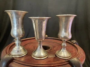 Vintage Judaica Jewish Hebrew Etched Sterling Sabbath Kiddush Cups Set of (3) - Picture 1 of 10