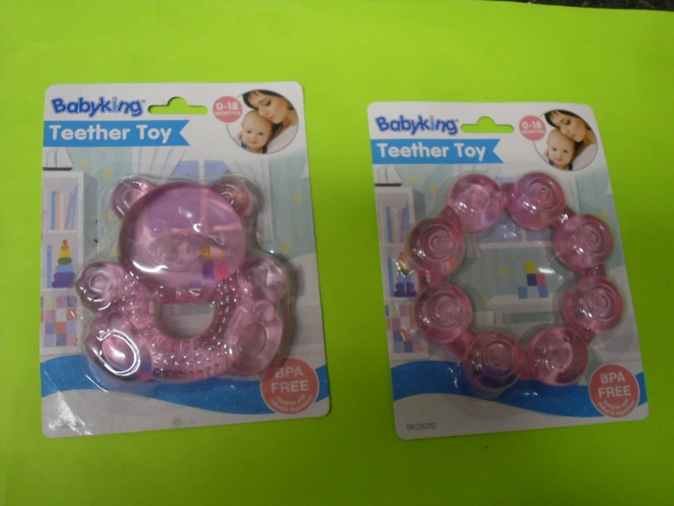 2 X Baby King Mordedor Lleno de Agua Oso Goma Masajeador Nevera Libre de BPA 0-18 Meses Foto 1 de 1