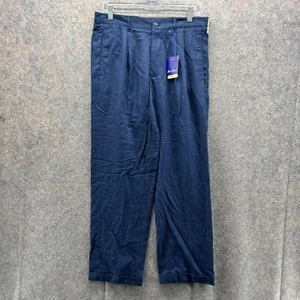Alan Flusser Pants Men 32x30 Blue Chino Flat Trousers Classic Linen Dress - Picture 1 of 12