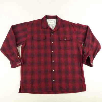 Vintage Eddie Bauer Shirt Mens 2XL Red Black Wool Blend Shacket Camp Loop Collar - Image 1 of 4