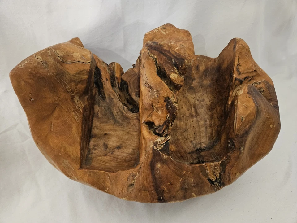 Hand Carved Teak Burl Wood 2 Wine Bottle Holder - Image 1 of 4
